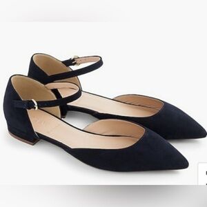 J. Crew Navy Pointed-Toe Ankle-Strap Flats